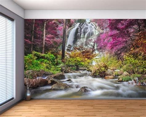 Waterfall Forest Stream Large Wall Mural Self Adhesive Etsy Large