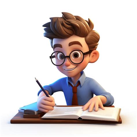 Premium Photo 3d Cartoon Boy Studying Wearing Glasses