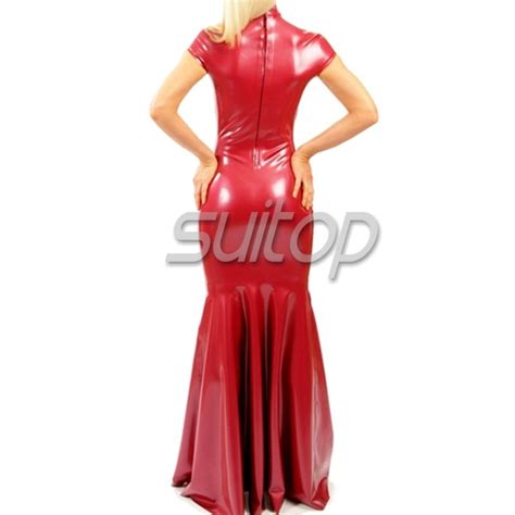 Sexy Evening Rubber Latex High Neck Tight Long Dress With Back Zipper