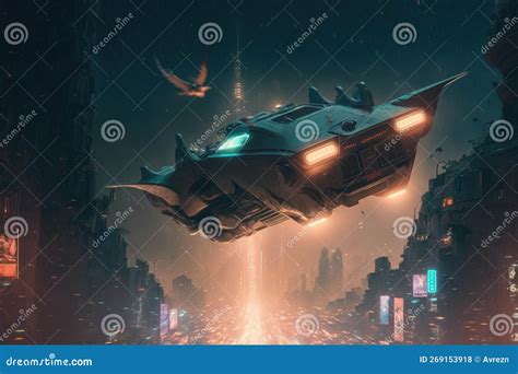 Flying Cars Over A Bustling Futuristic Cityscape Generative Ai Stock