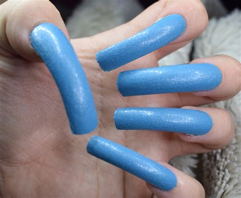 Blue Sparkle Fake Nails Extra Long Curved False Nails Hand Etsy