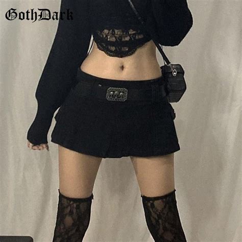 Gothic Skirt Grunge Black Denim Mini Skirt Punk E Girl Y2k Etsy
