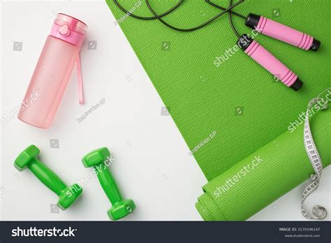 Fitness Accessories Concept Top View Photo Stock Photo 2170196147