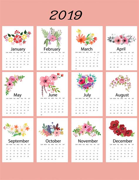 2019 Calendar Floral Template Free Stock Photo Public Domain Pictures