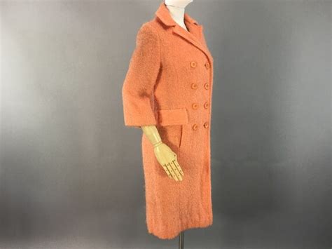 1960s Peach Mohair Sandra Sage Coat Vintage Size S M Gem