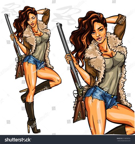 Pretty Pin Girl Shot Gun Isolated Stock Vector Royalty Free 316858556 Shutterstock