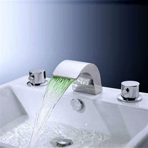 Sumerain Double Handle Widespread Led Waterfall Bathroom Sink Faucet