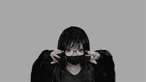 Mask Aoi Ogata Minimalism Glasses Anime Monochrome Anime Girls