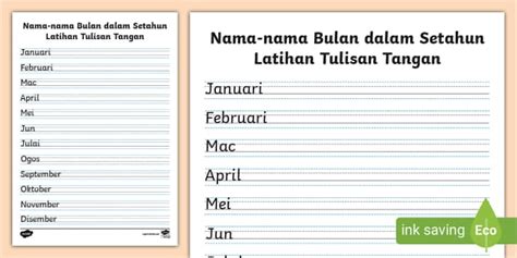 Latihan Menulis Nama Nama Bulan Dalam Setahun Teacher Made