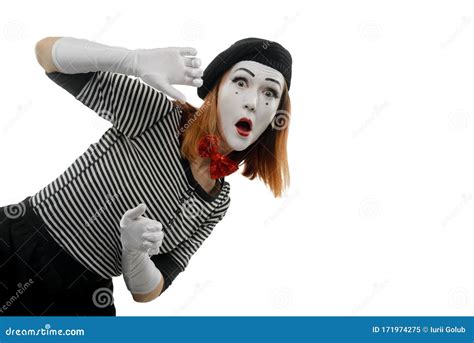 Portrait Of Female Mime Artist On White Stock Image Image Of Circus