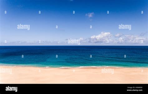 Aerial View Of A Sandy Beach On The North Shore Of Oahu Hawaii Stock