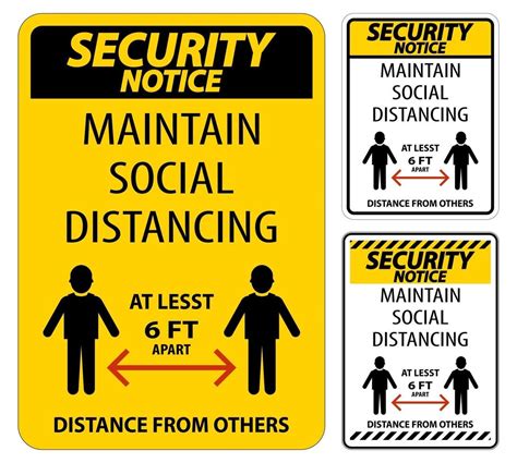 Security Notice Maintain Social Distancing At Least 6 Ft Sign On White