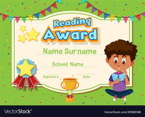 Certificate Template For Reading Award With Kids Vector Image