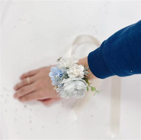 Dusty Blue Wrist Corsage Floral Wrist Corsages Steel Blue Etsy