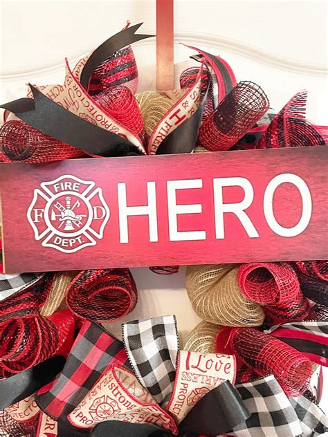 Firefighter Wreath Fire Fighter Wreath Red And Black Wreath Etsy
