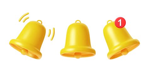 3d Render Yellow Bell Notifications Set Of Bells Icon With New Message
