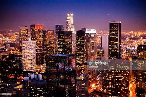 Aerial Downtown Los Angeles At Night High Res Stock Photo Getty Images