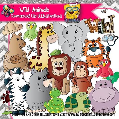 Wild Animals Clip Art Doodle Illustration Animals Wild