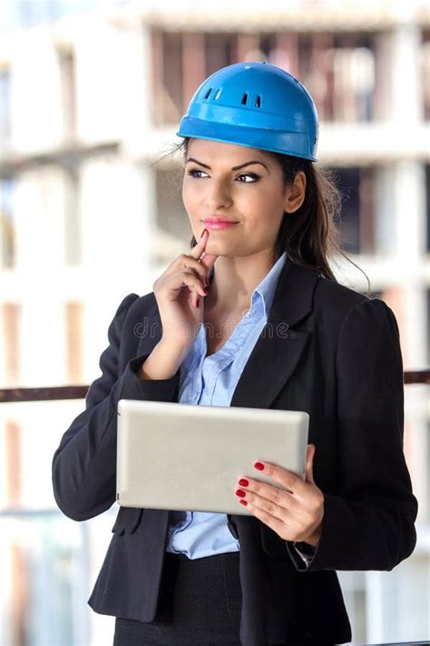 Female Architect At A Construction Site Stock Photo Image Of Cheerful