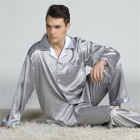 2 Pcs Mens Silk Check Pyjamas Set Nightwear Loose Loungewear Sleepwear