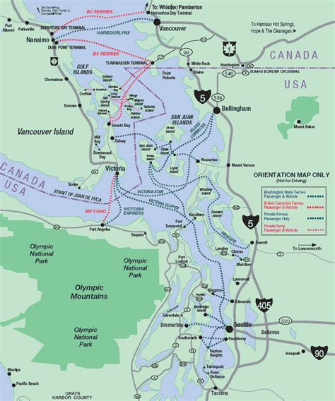 Washington State Ferry System Map Tourist Map Of English
