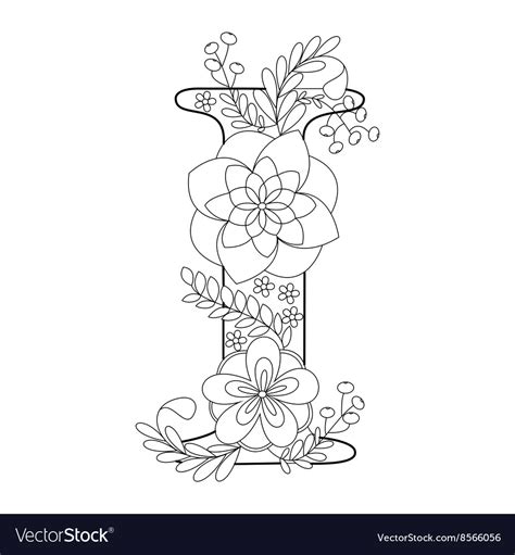 Letter I Coloring Book For Adults Royalty Free Vector Image