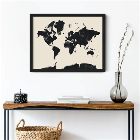 Large World Map Wall Art Painting Framed Travel Wall Art Etsy