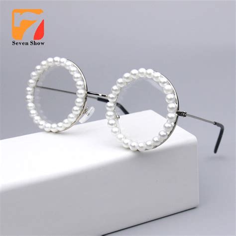 fashion brand designer round pearl glasses women frame glasses clear lens eyeglasses frame women