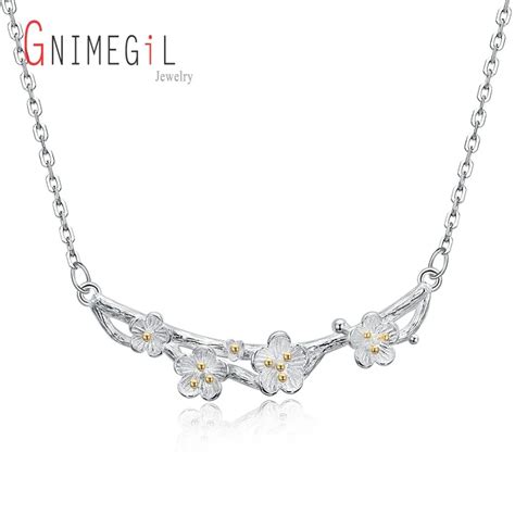 Gnimegil Pure 925 Sterling Silver Blossom Cherry Flower Necklace Women
