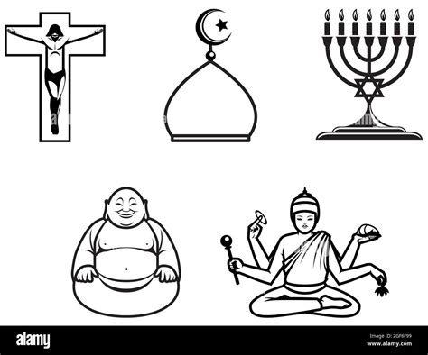 Vector Illustration Religious Symbols Of 5 Main World Religions Stock