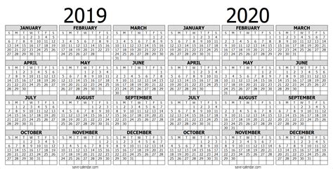 Calendar 2019 2020 One Page Calendar Printables Blank Calendar Pages