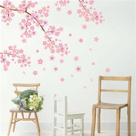 Pink Cherry Blossom Dropping Flower Wall Decal American Wall Decals