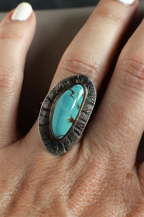 Royston Turquoise Ring Sterling Silver Gift For Her Statement Etsy
