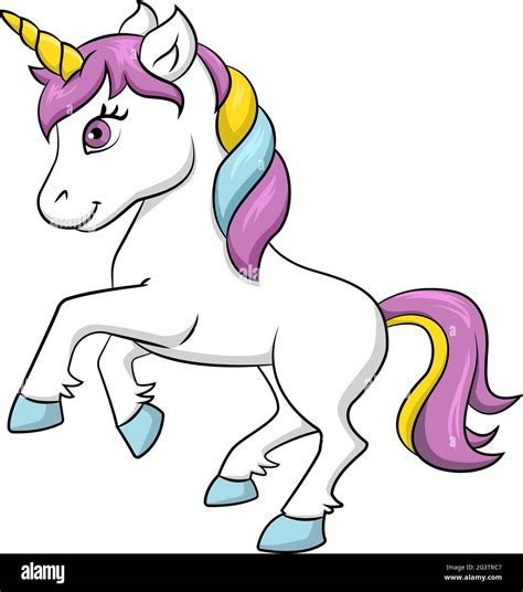 Cartoon Vector Illustration Of A Cute Happy Unicorn With Yellow Horn