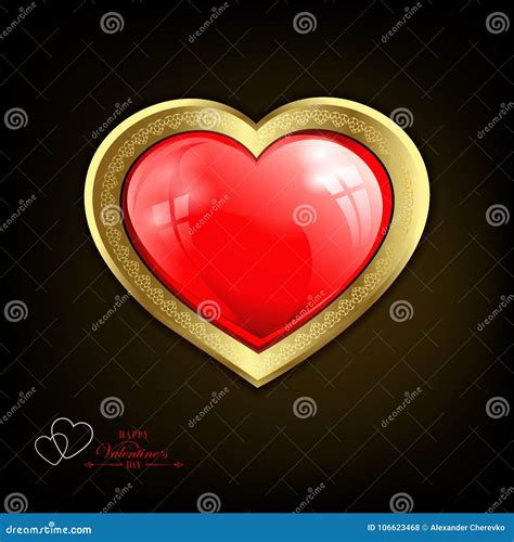 Black Design With A Red Heart With Gold Border Stock Vector