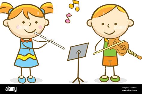 Doodle Kid Illustration Kids Playing Flute And Violin Stock Vector