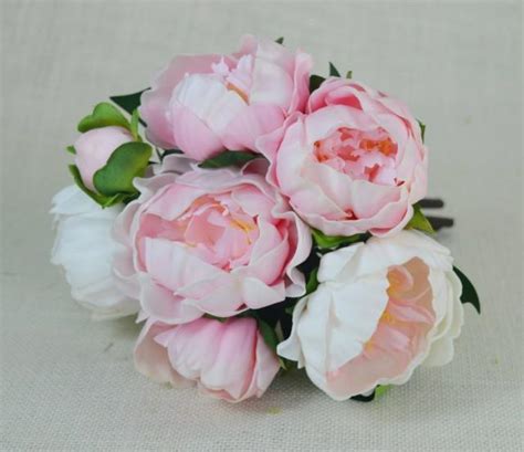 Pink Cream Real Touch Flowers Peony Bouquets For Wedding Bridal