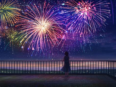 Anime Girl Wallpaper 4k Fireworks Colorful Dream Alone Mood