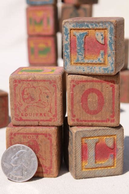 Antique Vintage Wood Alphabet Blocks Primitive Worn Old Childrens