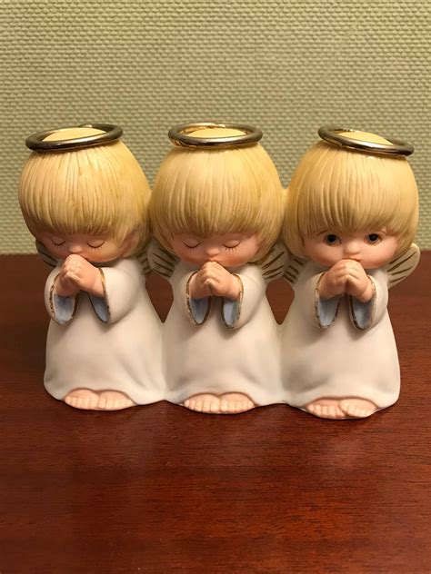 Vintage Praying Angel Figurines Handpainted Porcelain Angels Trio Of