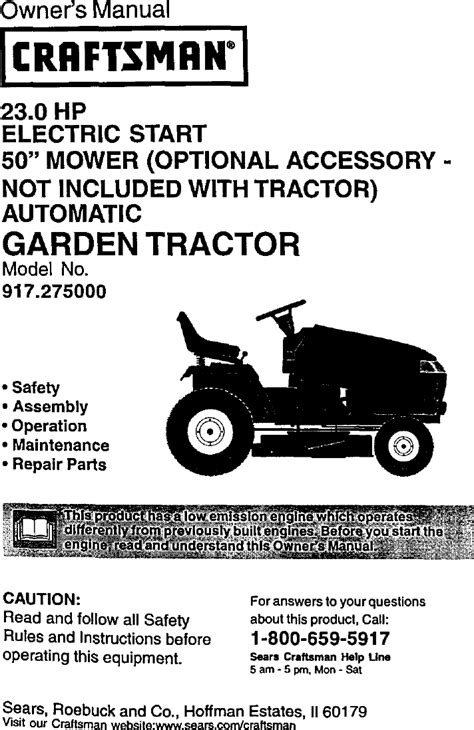 Craftsman 917275000 User Manual Lawn Tractor Manuals And Guides L0104166