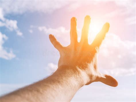 Hand Of A Man Reaching To Towards Sky Stock Photo Image Of Person