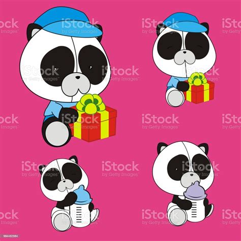 Cute Baby Panda Bear Cartoon Set Stock Illustration Download Image
