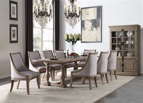 Our sets come in a variety of styles and can accommodate parties of 3, 5 & 8. 9 Piece Eleonore Trestle Dining Set Weather Oak Finish ...