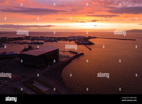 Aerial Photo Of Reykjavik Harbor At Sunset Stock Photo Alamy