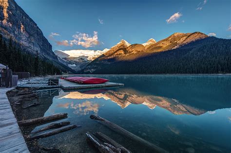 Sunrise At The Canoe Shack Of Lake Louise Photograph By Pierre Leclerc