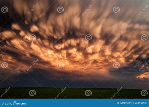 Mammatus Clouds At Sunset With Soft Light Glow Stock Image Image Of