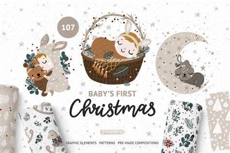 Babys First Christmas Custom Designed Illustrations ~ Creative Market