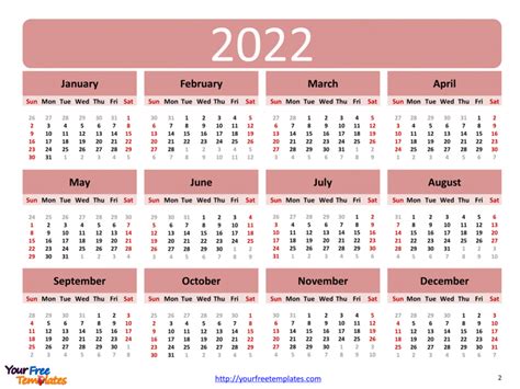 Printable Calendar 2022 Template Free Powerpoint Template