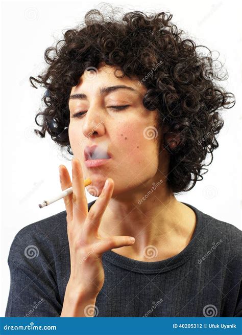 Young Woman Smokes Stock Photo Image Of Inhaling Portrait 40205312